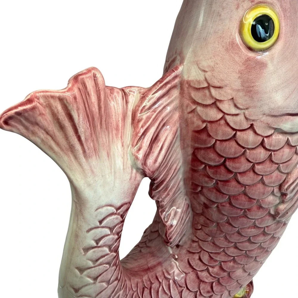 Vintage Fitz & Floyd Pink Fish‎ Pitcher Ceramic Seafood Nautical Large 10